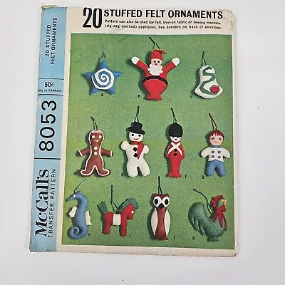 McCALLs 8053 FELT Christmas ORNAMENTS Applique Transfers Pattern UNCUT 1965 • $10