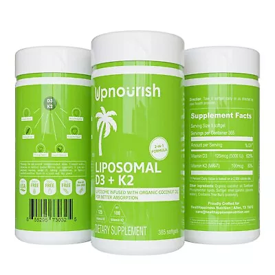 Liposomal Vitamin D3 5000 IU With K2 MK7 100 Mcg Vit D And K Supplement 365 Sof • $21.66