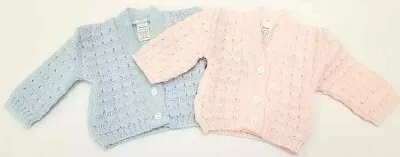 New Baby Knitted Cardigan Boy Girl White Pink Blue 0-3 3-6 6-9 Months Bee Bo • £5.90