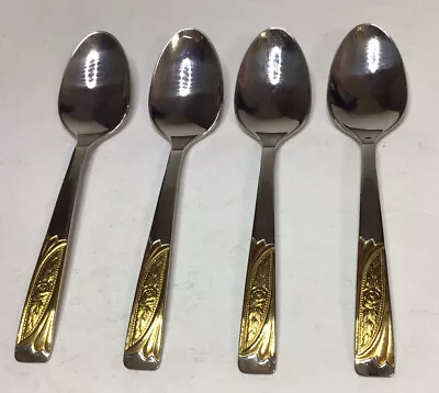 Inoxpran INX1 Teaspoons 5 1/8 Inch Stainless 18/10 Gold Tone Accents Set Of 4 • $19.99