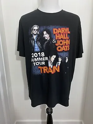 HALL AND OATS TRAIN Mens XXL  T-shirt Black Graphic Music Tour Dates Summer 2018 • $27