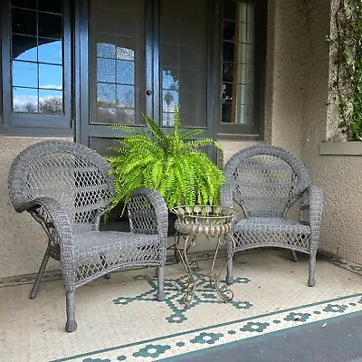 $750 • Buy SET 2 Province Polyethylene Wicker Grey Cane Weatherproof Outdoor Chairs