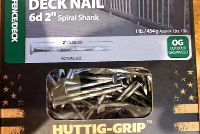 #6 D 2  Galvanized Spiral Shank Deck Patio Dock  Nail 1Lb. Qty. 138 Pcs. 1 Box • $21