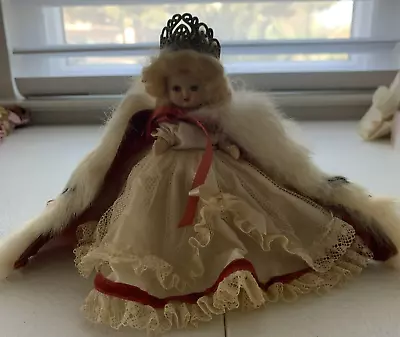 Vintage Hollywood Doll Sleepy Eyes With Red Cape Crown Stand-Queen For A Day • $12.99