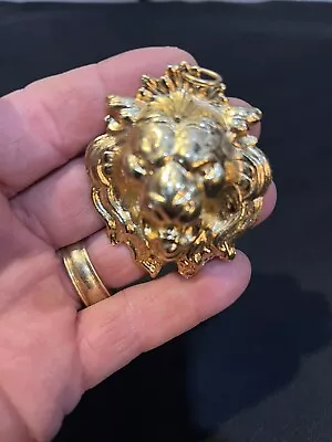 Vtg 70s Napier Large Lion Pendant Gold Plated Hand Carved 1970s Excellent Cond • $50