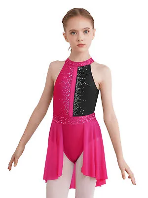 Womens Girls Rhinestone Lyrical Modern Dance Dresses Leotard Performance Costume • $28.37