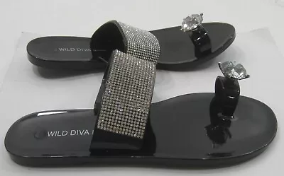 Wild Diva BLACK/silver Stone Beach Retro Flat Jellies Jelly Sandal Women Size 7 • $7.99