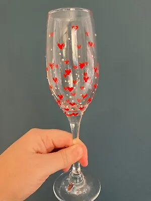 Set Of 2 HAND PAINTED RED HEARTS & PEARL Prosecco Glasses/flutes & Wine Charm • £16.99