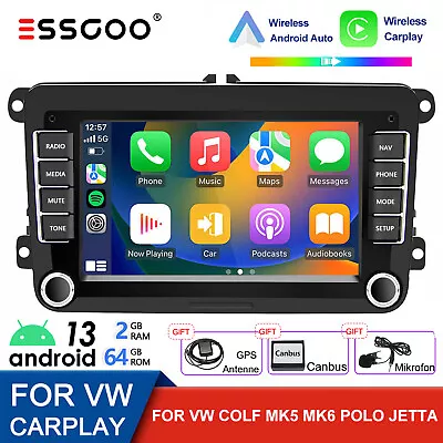 For VW GOLF MK5 MK6 7  Apple Carplay Car Stereo Radio Android 13 Player WIFI GPS • £124.99