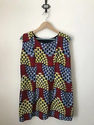Vintage Geometric Patterned Handmade Tunic Dress Size S M Wax Block Printed 014 • £4.50