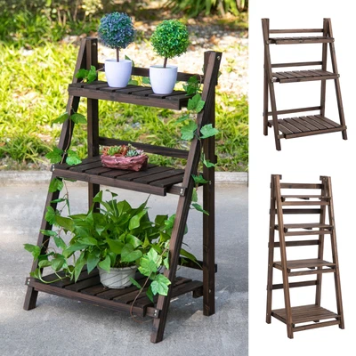 £32.99 • Buy 4-Tier Wooden Plant Shelf Foldable Flower Pots Holder Stand Indoor Outdoor