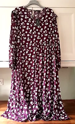 New Ladies ''new Look'' Magentawhite Floralelasticated Midi Dress Size Uk 20 • £13.99