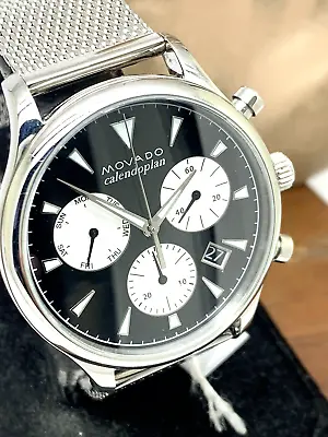 Movado Men's Watch 3650097 Calendoplan Swiss Quartz Chronograph Black White Dial • $395.97