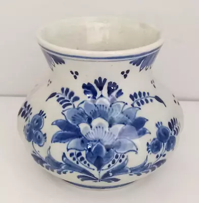 Vintage Blue & White Delft Vase Floral Design Hand Painted 4  MINT • $29.99