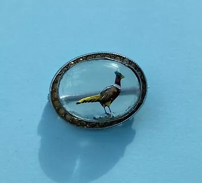 Vintage Art Deco Mizpah Intaglio Carved Pheasant Brooch Reverse Painted • £16.50