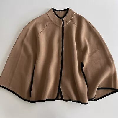 J Crew Size Large Button Front Knit Cape Poncho  Merino Wool Camel • $32