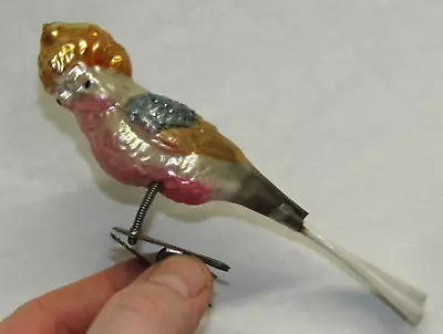 German Antique Bumpy Glass Cockatiel Bird Clip On Christmas Ornament 1930's • $35