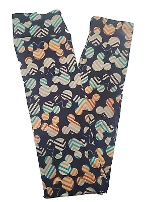 LuLaRoe TC2 Disney Minnie Mouse Dark Blue Striped Leggings Teal Light Blue Tan • $12