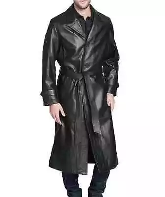 Black Men's Trench Coat Original Lambskin Leather Fashionable Handmade Formal • $150