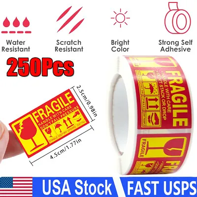 250Pcs 1.77  Handle With Care Fragile Do Not Stack Or Drop Warning Label Sticker • $7.47