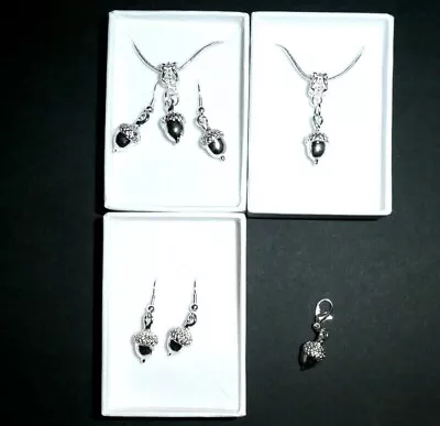 Acorn Bright Silver Plated Necklace & Earrings Or Clip-on Charm Gift Idea • £6.48