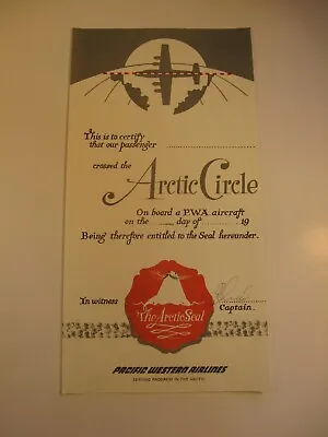 Pacific Western Airlines Certify Passenger Crossed The Arctic Circle • $20