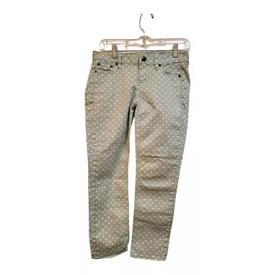 J. Crew Jeans Women's Sz 25 Mint Green Skinny Cropped MatchStick Polka Dot Pants • $14.99