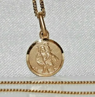 Solid 9ct Yellow Gold On Silver St Christopher Pendant Necklace & 20   Chain • $31.81