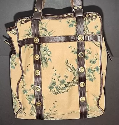 Lucky Brand Vintage Inspired Hobo Tote Palm Leaf Canvas And Leather • $54