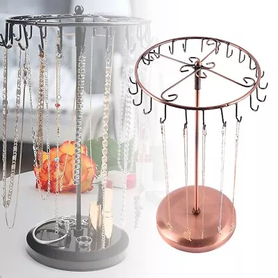 360 Rotating Metal Rack Display Stand Jewelry Necklace Holder 23 Hooks Creative • £11.79