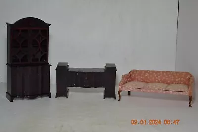 Lot Of Three 1950s  Pieces Of Doll Furniture.  Cloth Sofa China Hutch  Buffet • $9