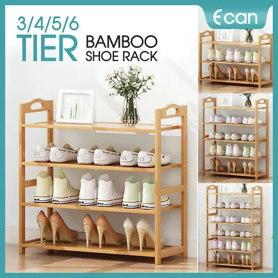 $26.99 • Buy 3-6 Tiers Layers Bamboo Shoe Rack Storage Organizer Wooden Shelf Stand Shelves