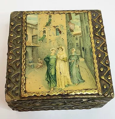 Vintage Florentine Box Gold Trim Dante And Beatrice 4x4x2 • $39.99