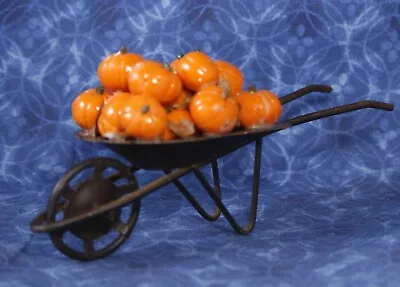 Vtg Dollhouse Miniature Wheelbarrow W/ Pumpkins Attached 1:12 Handcrafted Fall A • $18.99