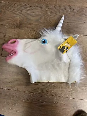 CreepyParty Unicorn Mask Latex Full Head Realistic Animal Head Mask For Costume • £12.99