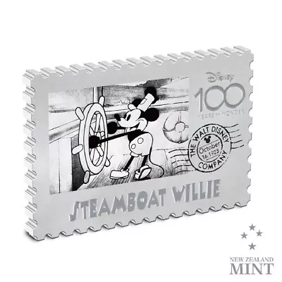 100 Yr Disney Mickey Mouse Steamboat Willie Stamp 1 Oz .999 Silver Coin In Box • $139.99