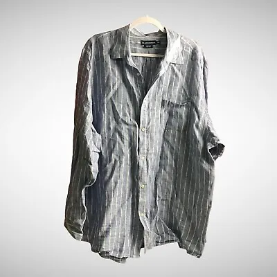 Island Company Mens 2XL Long Sleeve Button Down Linen Shirt Blue White Stripe • $18.95