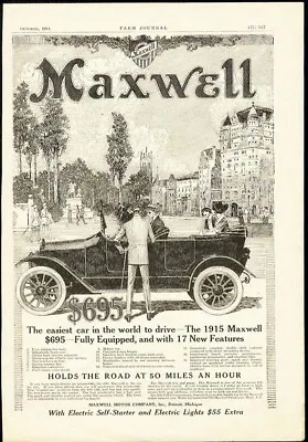 MAXWELL 1915 Touring Auto Car Ad Four Door Convertible Spoke Wheels • $9.95