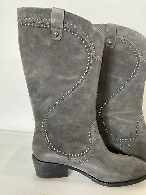 B Makowsky Tall Gray Suede Riding Boots LeAnn Womens 8.5 Western • $44.99