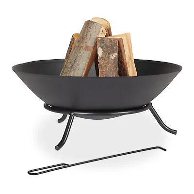 £100.90 • Buy Round Firepit Garden Open Fire Basket Modern Terrace Poker Log Burner Metal