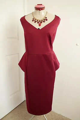 $35 • Buy ASOS CURVE Burgundy Red DRESS Size UK 24 Cocktail Party Wedding Evening Retro