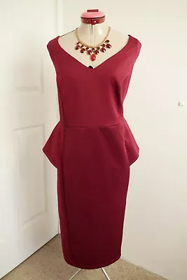 $35 • Buy ASOS CURVE Burgundy Red DRESS Size UK 24 Cocktail Party Wedding Evening Retro