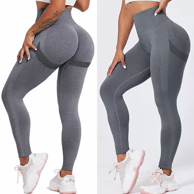 Women High Waist Seamless Gym Leggings Scrunch Push Up Fitness Yoga Pants Solid • £11.99