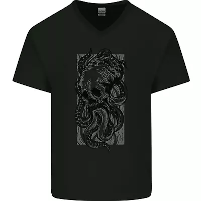 Cthulhu Octopus Kraken Octoskull Mens V-Neck Cotton T-Shirt • $20.28