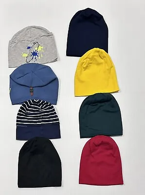 Set Of 8 Beanie Navy Blue Red Yellow Green Winter Hat Kids Size 2-3 Years Old • $8.22
