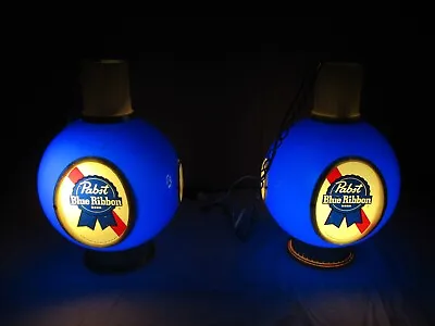 2 Vintage Pabst Blue Ribbon PBR Light Up Hanging Ceiling Globe Lights Sconces • $399.99