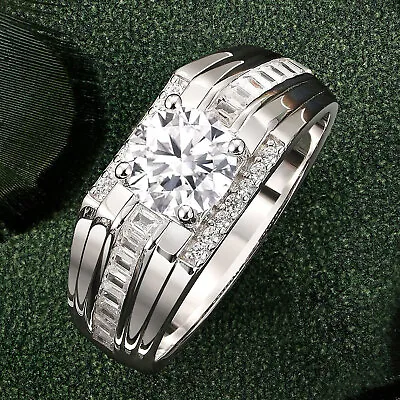 Round Cut Moissanite Men's Wedding Anniversary Band Ring 925 Sterling Silver • $51.99