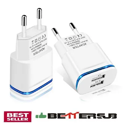 2x Universal EU 2 Pin To Dual USB Plug Adapter Travel Charger Europe Adaptor UK • £6.99