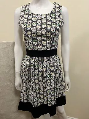 Folter Modcloth Retro De Los Muertos Sleeveless Fit & Flare Dress Small • $31.37