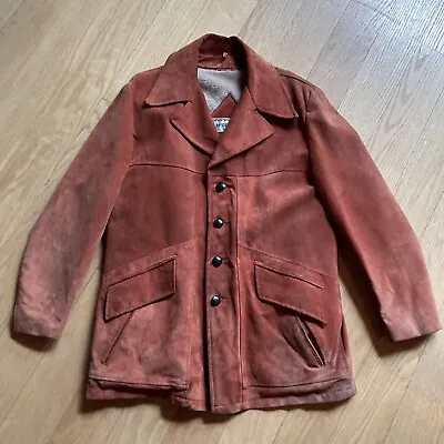 Men's Vintage McGregor Sherpa Lined Heavy Red Brown Winter Jacket Size 44 Suede • $49.99